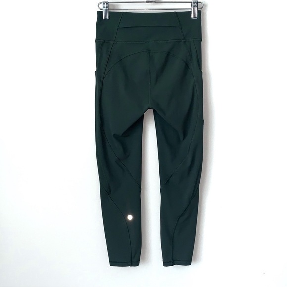 Lululemon Time To Sweat Crop Leggings Womens 4 Olive Green pockets Wide Waist - Picture 2 of 11
